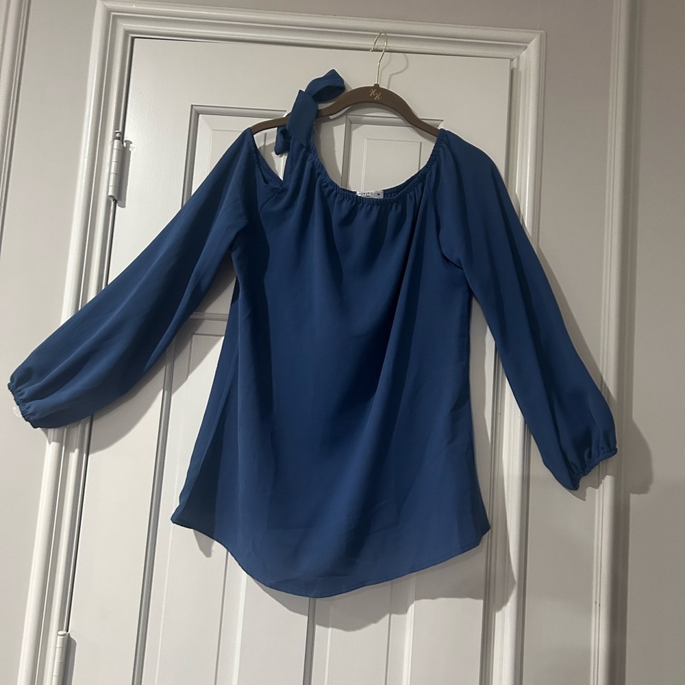 H&M Chic Blue Blouse with Shoulder Bow